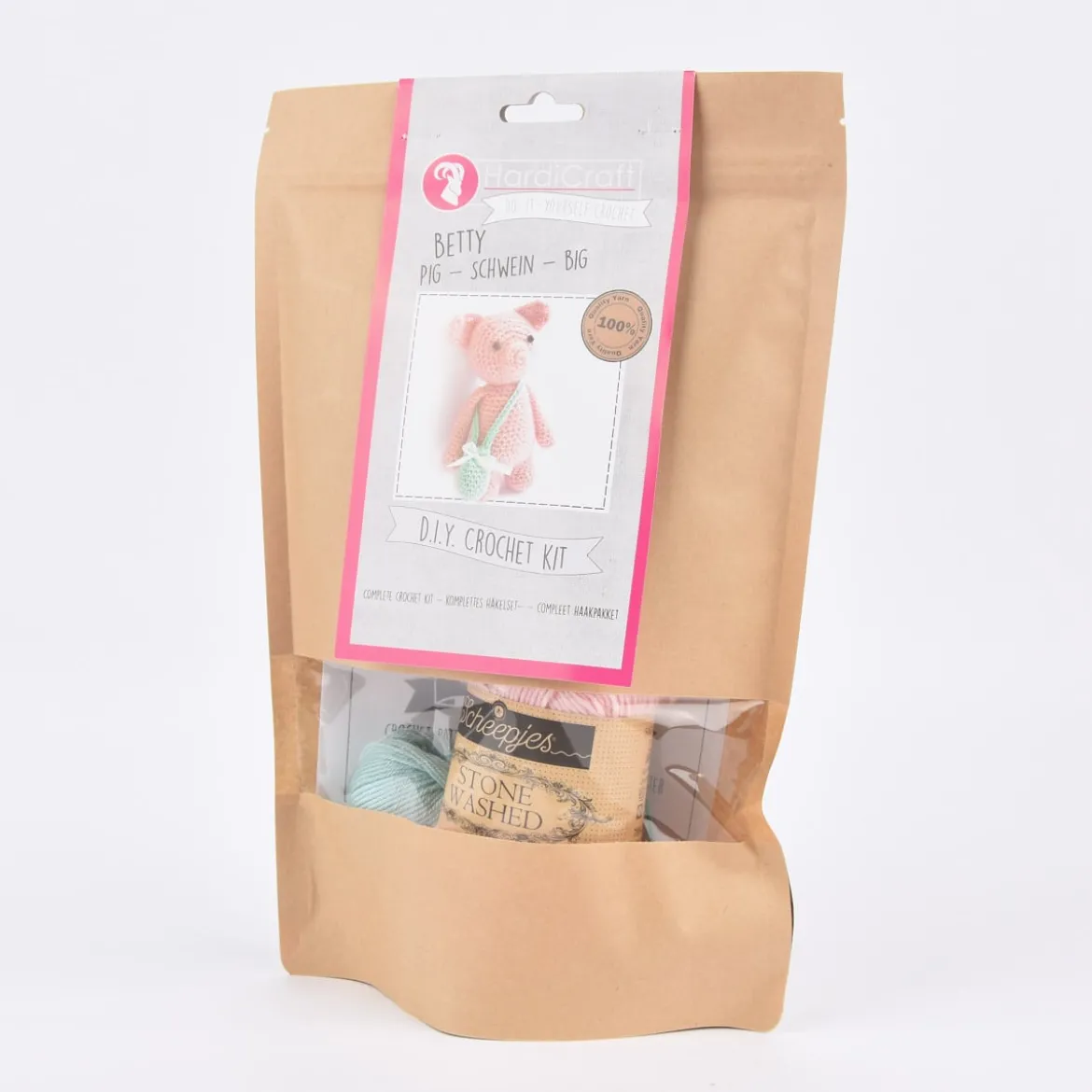 HardiCraft Häkelset für Kuscheltier Schwein Betty rosa mintgrün mehrteilig