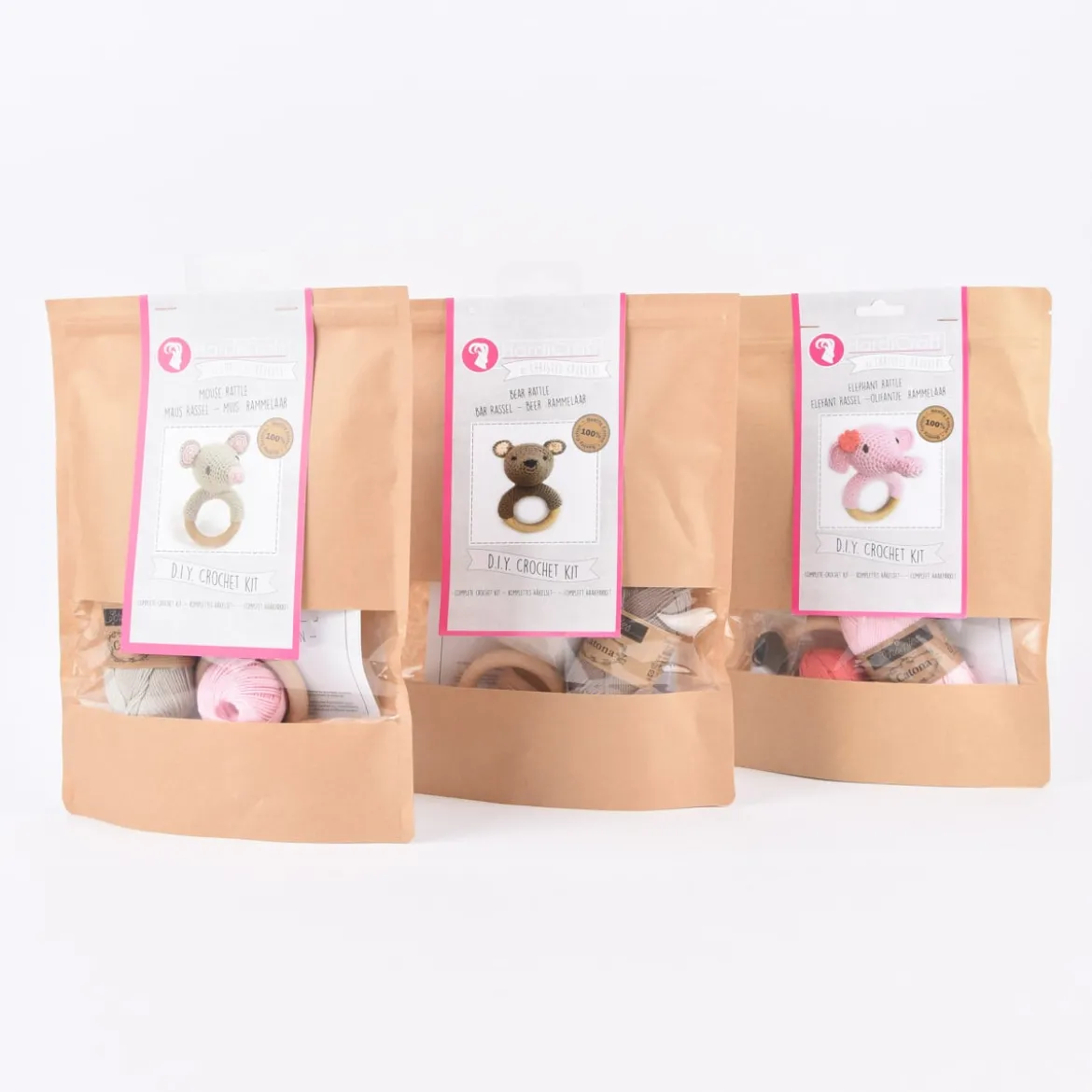HardiCraft Häkelset für Maus-Rassel weiß rosa mehrteilig