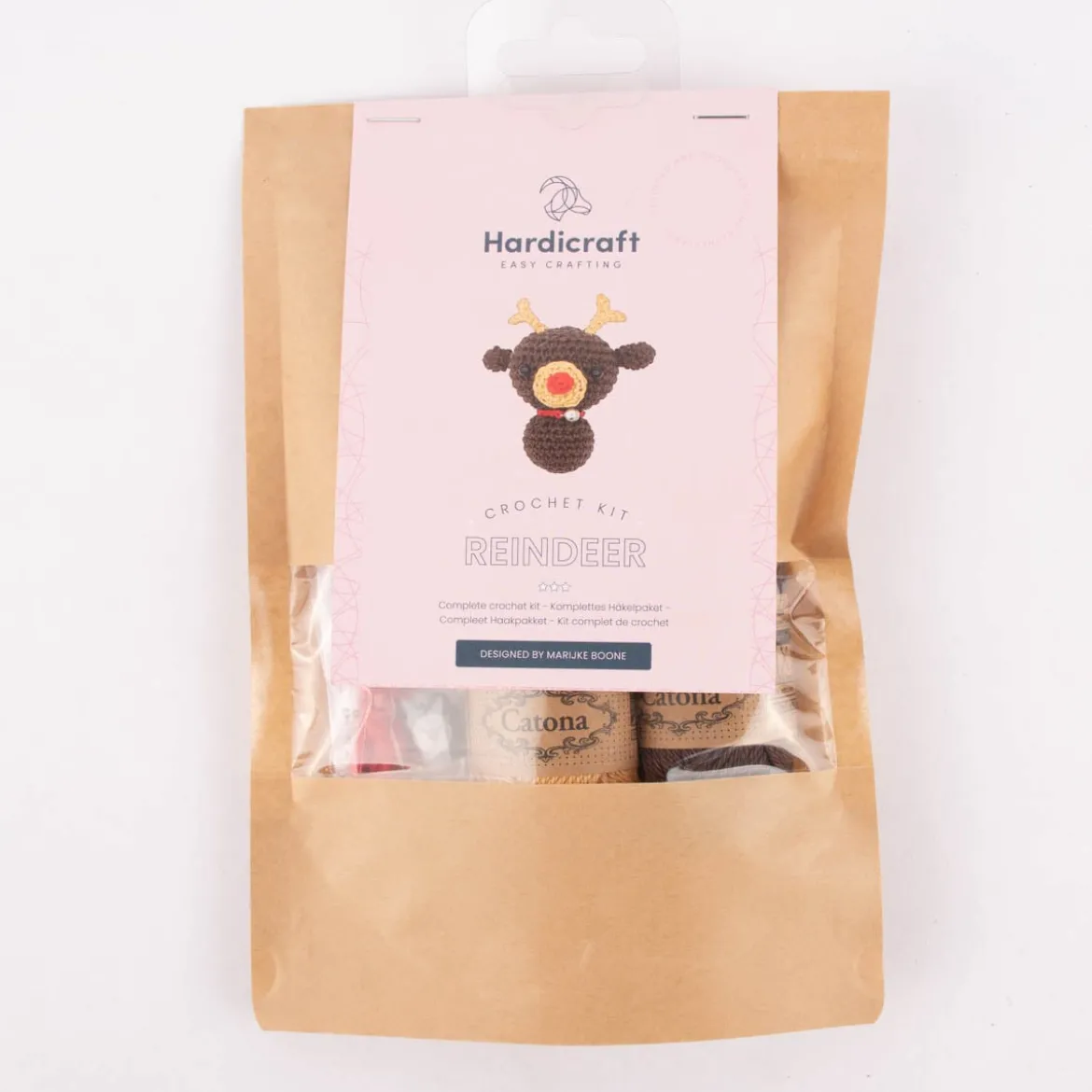 HardiCraft Häkelset für Mini Rentier braun hellbraun rot mehrteilig