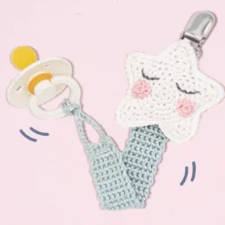 HardiCraft Häkelset für Schnullerkette Stern weiß mint rosa mehrteilig