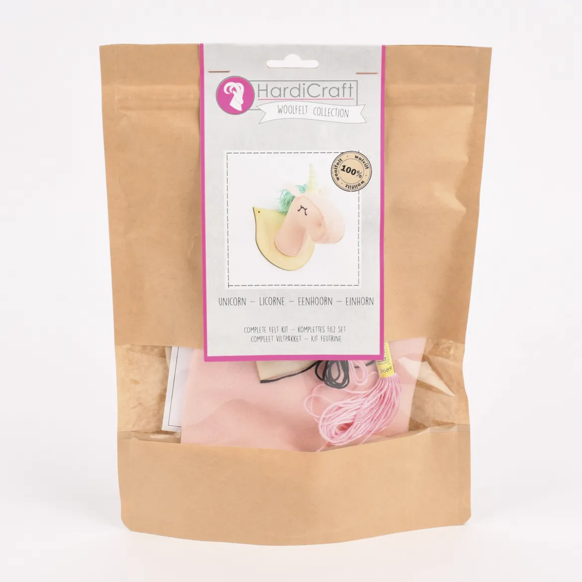 HardiCraft Wollfilzset zum Sticken Wand-Dekoration Einhornkopf rosa creme mehrteilig