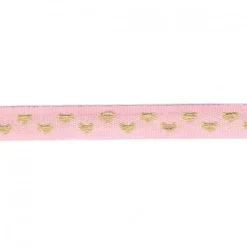 Herzchenborte Band mit Herzen Ripsband 9mm breit rosa goldfarbig 25m Rolle