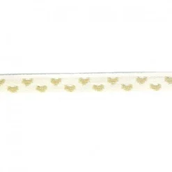 Herzchenborte Band mit Herzen Ripsband 9mm breit ecru goldfarbig 25m Rolle