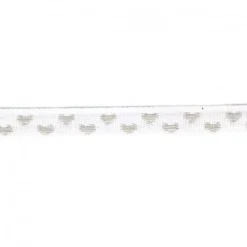 Herzchenborte Band mit Herzen Ripsband 9mm breit weiß silberfarbig 25m Rolle