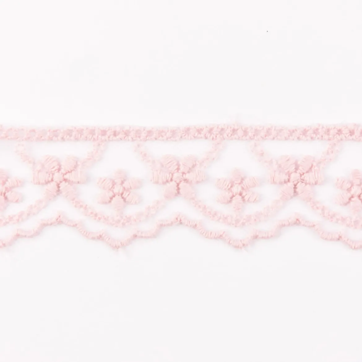 Häkelband auf Tüll Blumen rosa Breite: 2,5cm