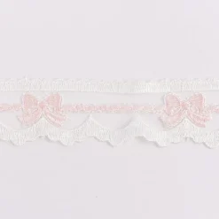 Häkelband Borte auf Tüll Schleife creme rosa Breite: 4cm