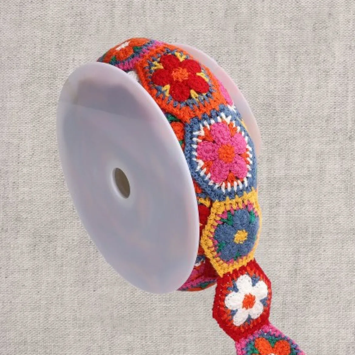 Häkelborte mit Blumen bunt aus Baumwolle 5,5cm Breite