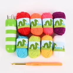 Häkelset mit Strickliesel Häkelnadel und Häkelgarnen 8x10g bunt