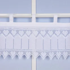 Häkelspitze Häkelgardine Panneaux Herzchen mit Schlaufen weiß 125x25cm
