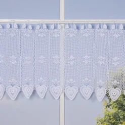 Häkelspitze Häkelgardine Panneaux Herz Blume mit Häkelschlaufen weiß 125x45cm