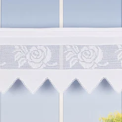 Häkelspitze Häkelgardine Panneaux Rose mit Dreiecksabschluss mit Tunneldurchzug weiß 40x125cm