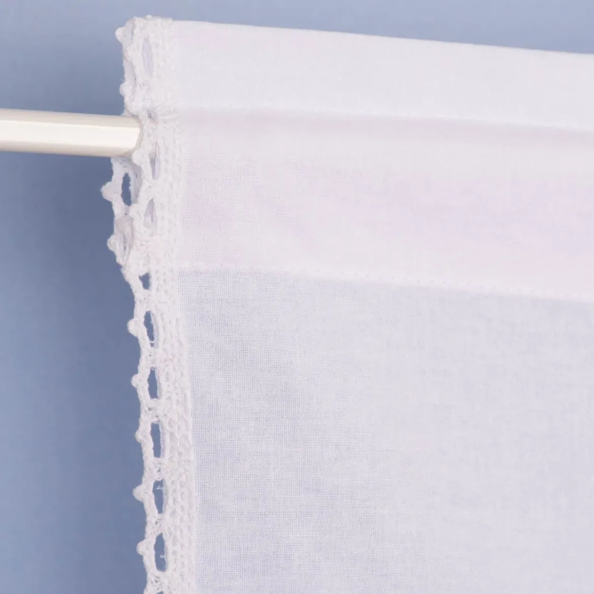 Häkelspitze Häkelgardine Panneaux Rose mit Dreiecksabschluss mit Tunneldurchzug weiß 55x125cm