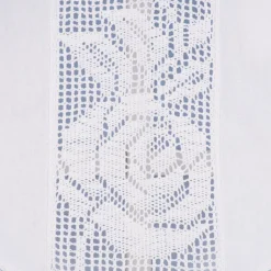 Häkelspitze Häkelgardine Scheibengardine mit Schlaufen und Häkeldetail Dreiecksabschluss Rose weiß 35x45cm