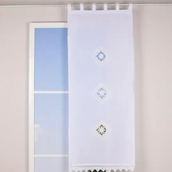 Häkelspitze Häkelgardine Seitenschal mit Schlaufen und Häkeldetail Sternornament weiß 70x180cm