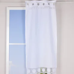 Häkelspitze Häkelgardine Seitenschal Sonnenblume mit Durchzugslöchern weiß 70x240cm