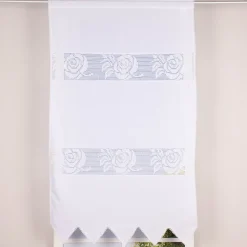Häkelspitze Häkelgardine Seitenschal Rose mit Dreiecksabschluss mit Tunneldurchzug weiß 90x150cm