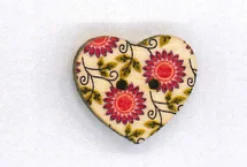 Holzknopf Maschinen waschbar Herz 2,5x2,5cm Blumen Sonnenblumen pink