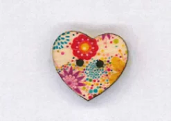Holzknopf Maschinen waschbar Herz 2,5x2,5cm Gerbera bunt