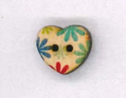 Holzknopf Maschinen waschbar Herz 1,5x1,5cm weiß Blumen