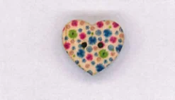 Holzknopf Maschinen waschbar Herz 2x2cm kleine Blumen blau pink grün