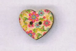 Holzknopf Maschinen waschbar Herz 2x2cm Blumen pink blau grün