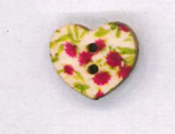 Holzknopf Maschinen waschbar Herz 1,8x1,8cm kleine Rosen pink