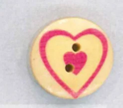 Holzknopf Maschinen waschbar rund 20mm Herz in Herz pink
