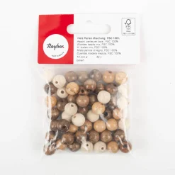 Holz-Perlen poliert 10mm mit Bohrloch 52Stk Mischung – FSC Holz von Rayher
