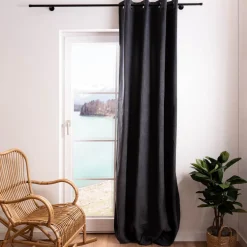 3-in-1 Thermovorhang Dim-Out Akustik mit Ösenaufhängung uni anthrazit grau strukturiert 140x260cm