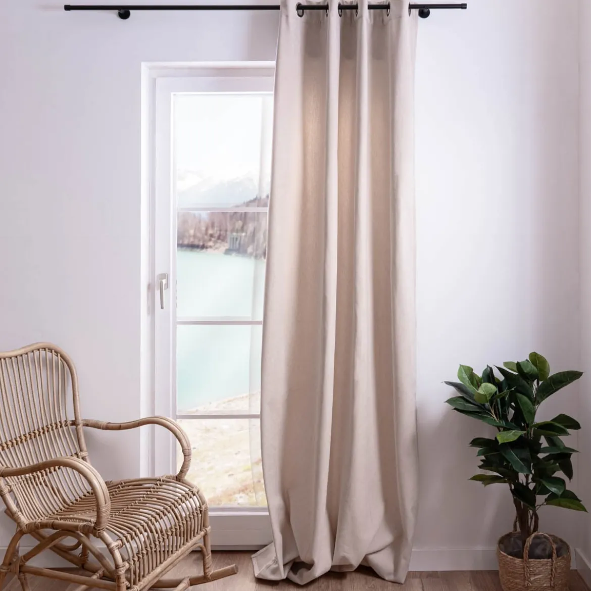 3-in-1 Thermovorhang Dim-Out Akustik mit Ösenaufhängung uni natur strukturiert 140x260cm
