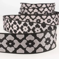 Jacquard-Borte Webborte orientalische Blumen schwarz rosa 40mm breit