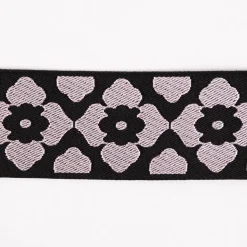 Jacquard-Borte Webborte orientalische Blumen schwarz rosa 40mm breit