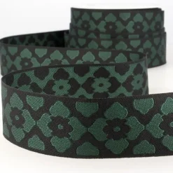 Jacquard-Borte Webborte orientalische Blumen schwarz grün 40mm breit