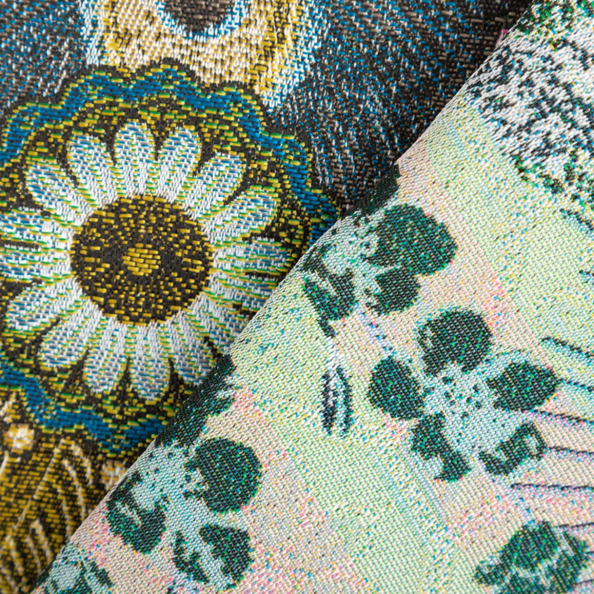 Jacquard Dekostoff Peacock Extravagant Pfau blau grün 1,4m Breite