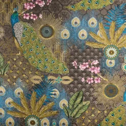 Jacquard Dekostoff Peacock Extravagant Pfau blau grün 1,4m Breite
