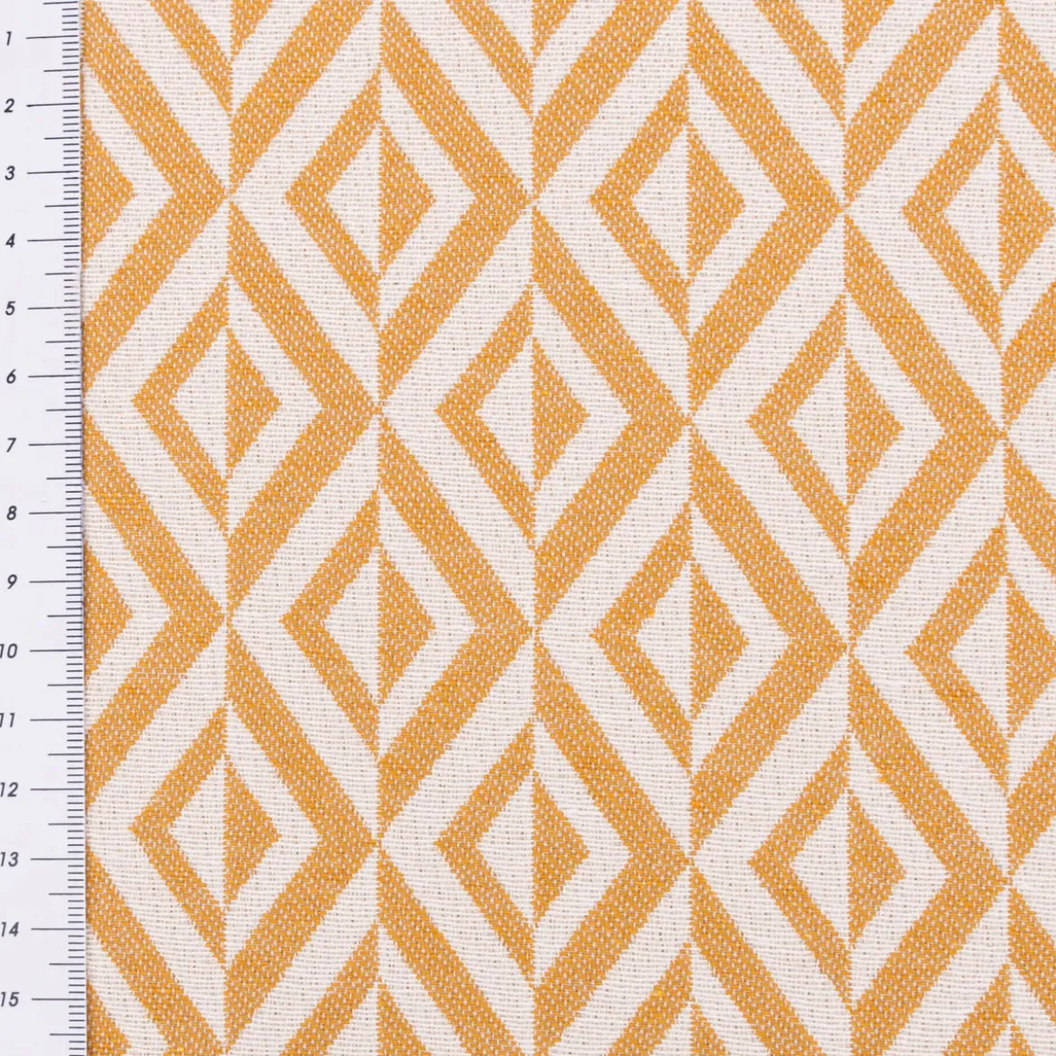 Jacquard Stoff Dekostoff Doubleface Monza Art Déco ockergelb weiß 2,80m Breite