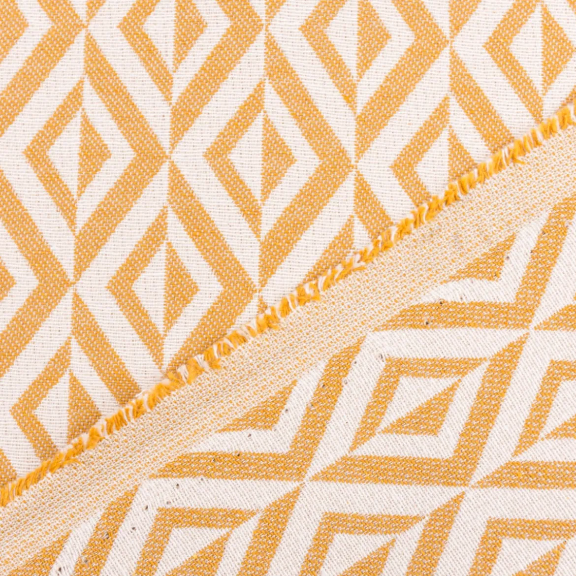 Jacquard Stoff Dekostoff Doubleface Monza Art Déco ockergelb weiß 2,80m Breite