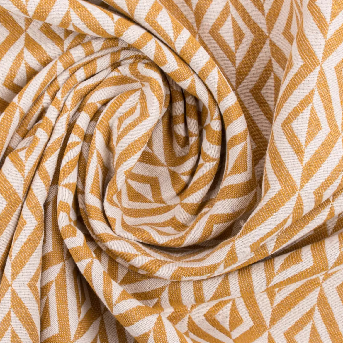 Jacquard Stoff Dekostoff Doubleface Monza Art Déco ockergelb weiß 2,80m Breite