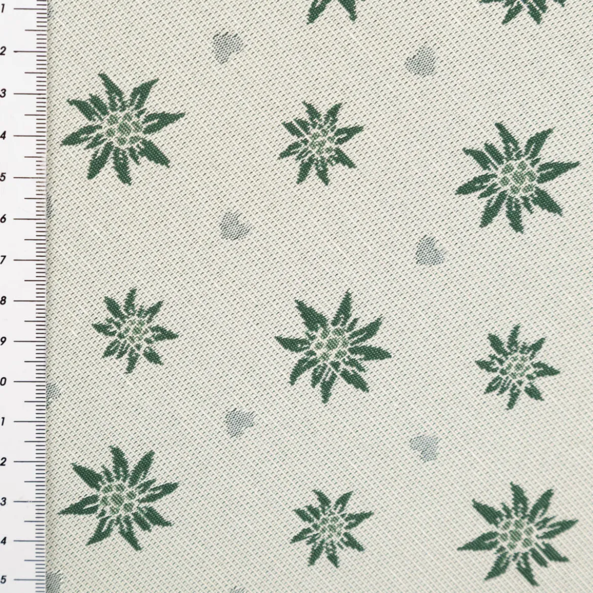 Jacquard Stoff Dekostoff Edelweiß Landhaus Doubleface grün ecru 1,4m Breite