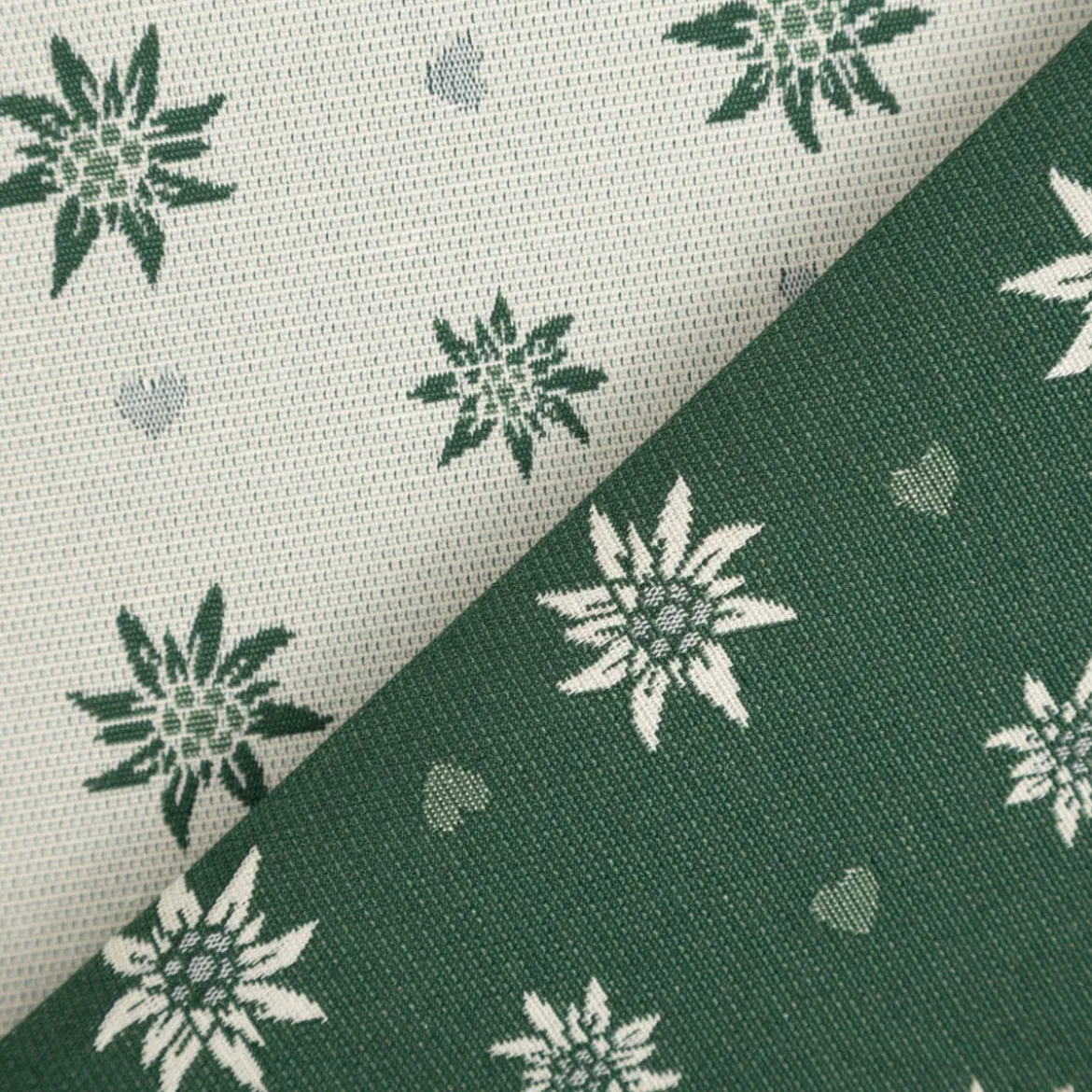 Jacquard Stoff Dekostoff Edelweiß Landhaus Doubleface grün ecru 1,4m Breite