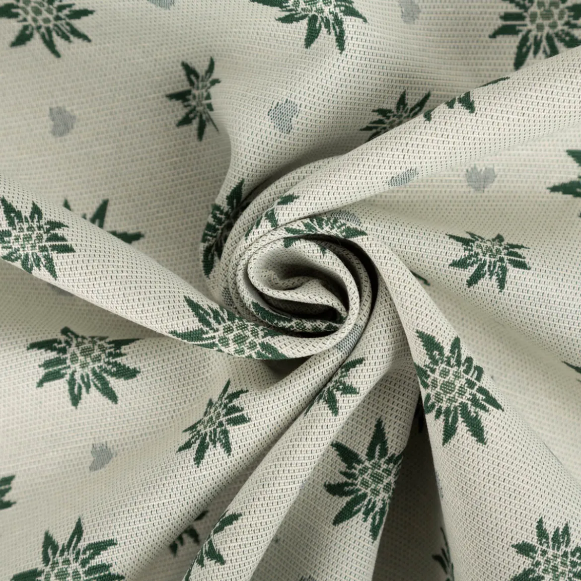 Jacquard Stoff Dekostoff Edelweiß Landhaus Doubleface grün ecru 1,4m Breite