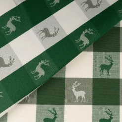 Jacquard Stoff Dekostoff Karos Hirsche grün weiß 140cm Breite