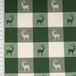 Jacquard Stoff Dekostoff Karos Hirsche grün weiß 140cm Breite