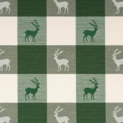 Jacquard Stoff Dekostoff Karos Hirsche grün weiß 140cm Breite