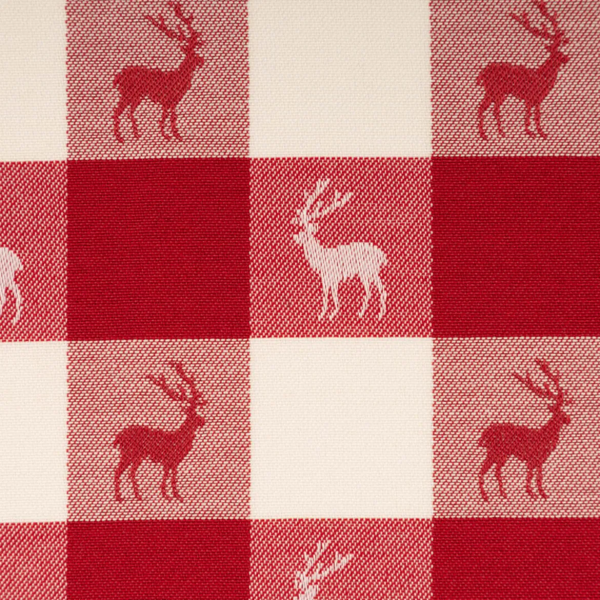 Jacquard Stoff Dekostoff Karos Hirsche rot weiß 140cm Breite