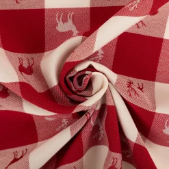 Jacquard Stoff Dekostoff Karos Hirsche rot weiß 140cm Breite