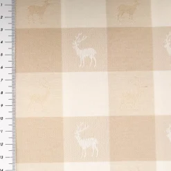Jacquard Stoff Dekostoff Karos Hirsche beige weiß 140cm Breite