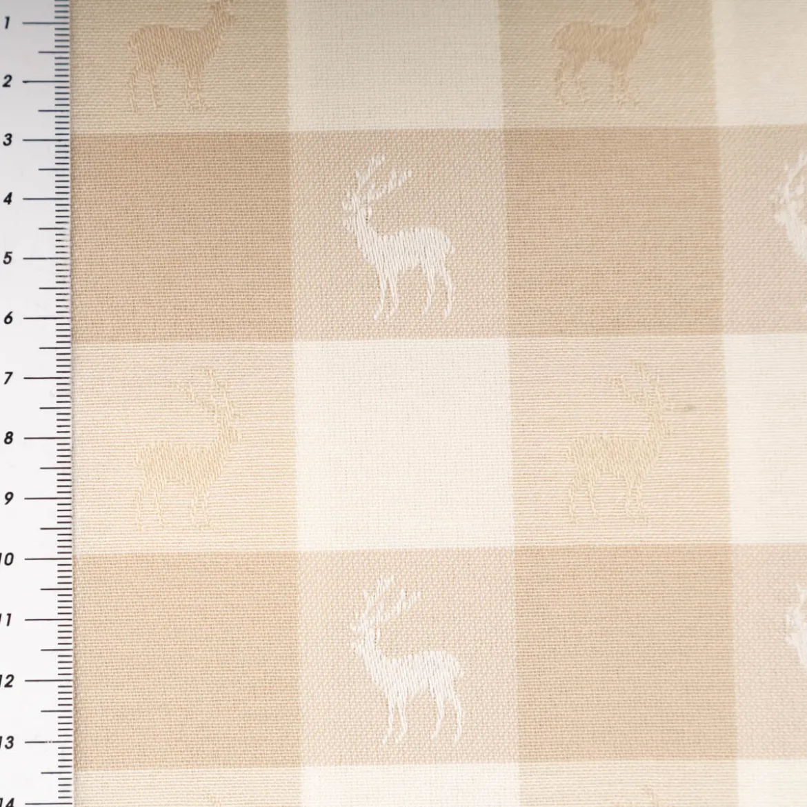 Jacquard Stoff Dekostoff Karos Hirsche beige weiß 140cm Breite