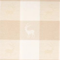 Jacquard Stoff Dekostoff Karos Hirsche beige weiß 140cm Breite