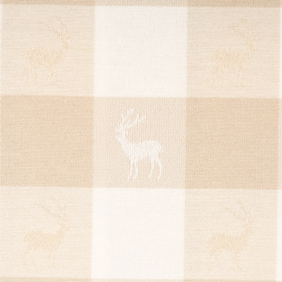 Jacquard Stoff Dekostoff Karos Hirsche beige weiß 140cm Breite